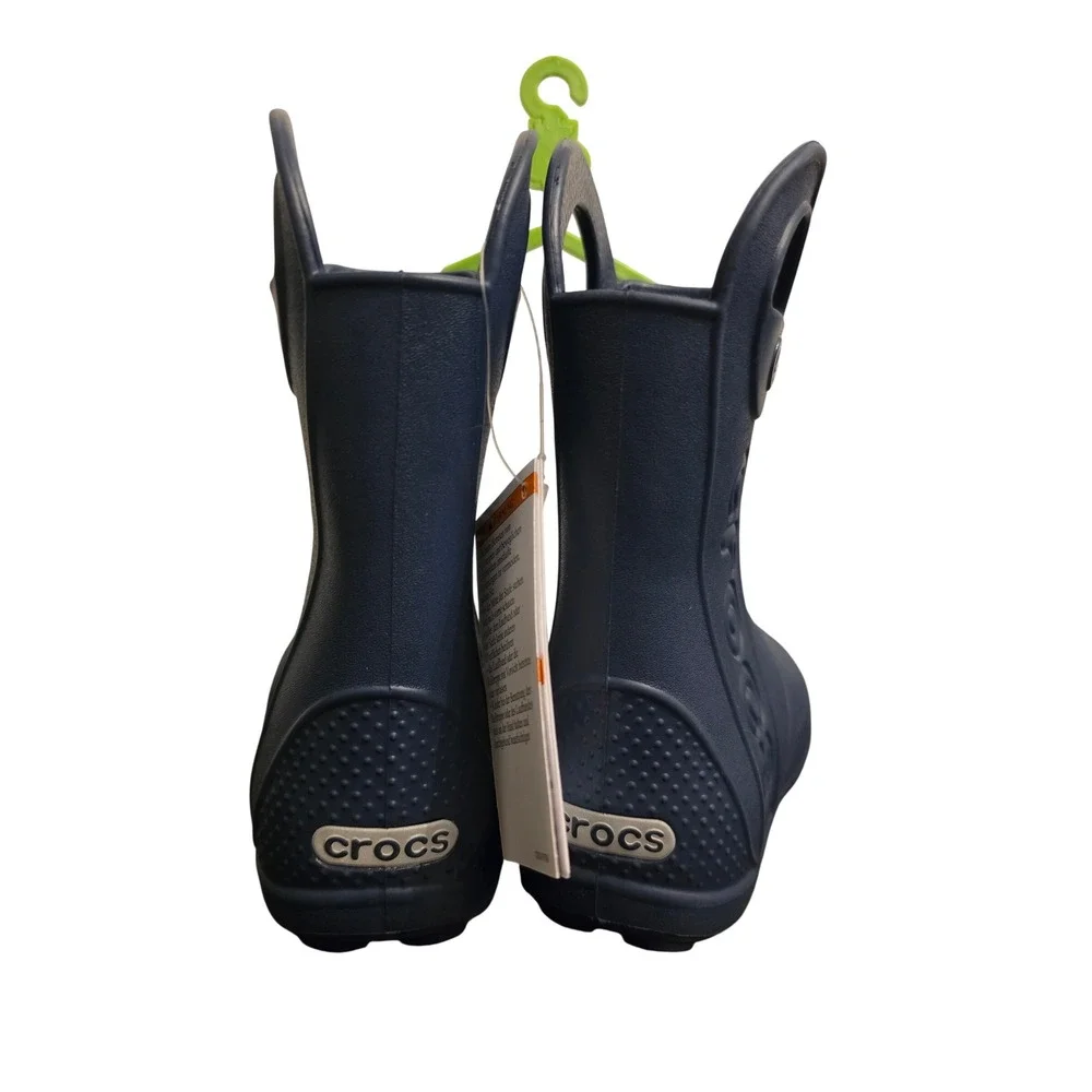 Crocs Kids Handle It Rain Boot Navy Blue Waterproof Pull On C10 211056-410